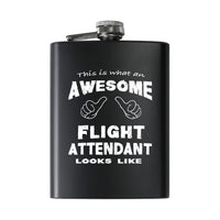 Thumbnail for Flight Attendant aviation design on stainless hip flask, compact pocket-size flask.