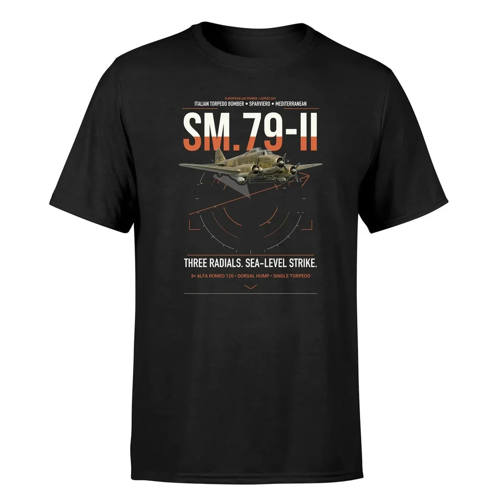Savoia-Marchetti SM.79-II Sparviero design on black t-shirt, single-side print