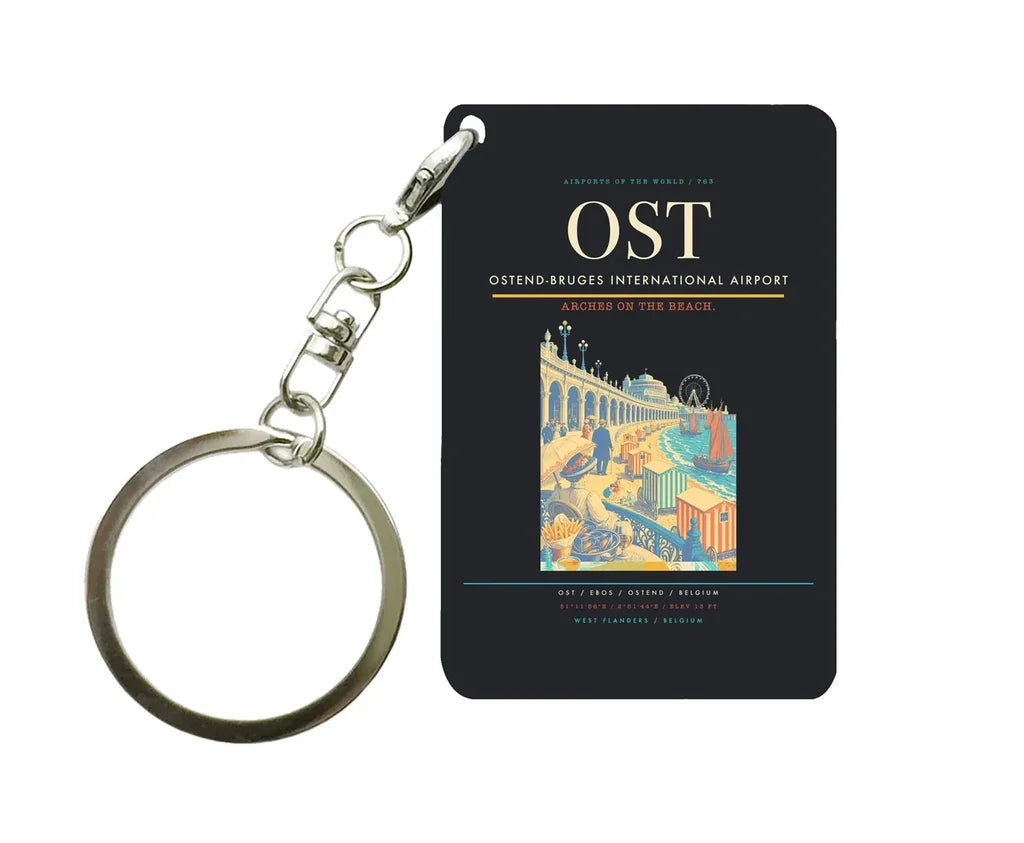 Ostend-Bruges International Airport (OST) design on black key chain