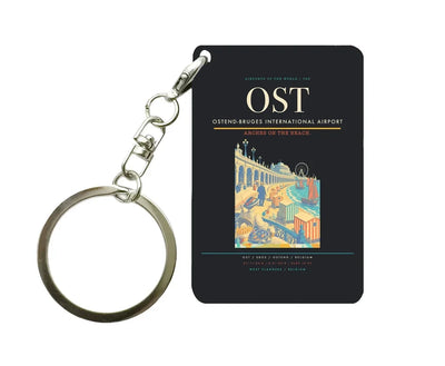 Ostend-Bruges International Airport (OST) design on black key chain