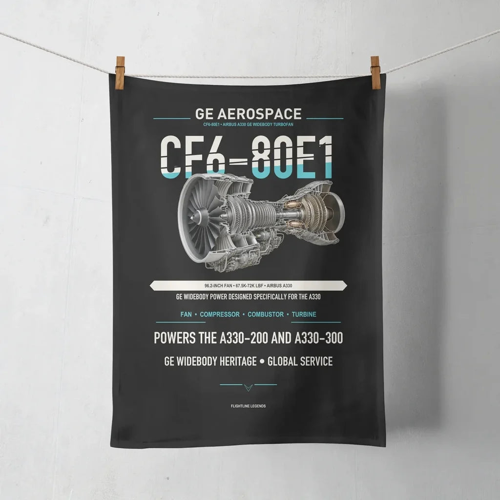 CF6-80E1 design on black towel