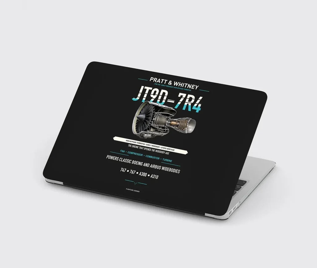 JT9D-7R4 design on black MacBook case