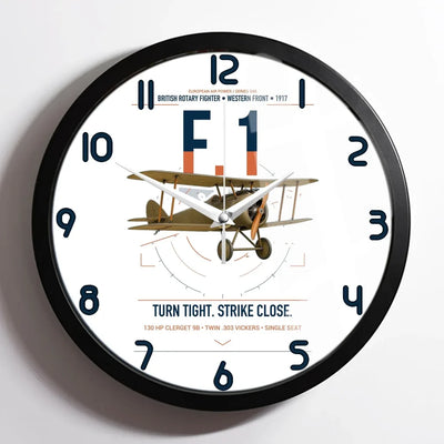 Sopwith Camel F.1 design on white framed wall clock