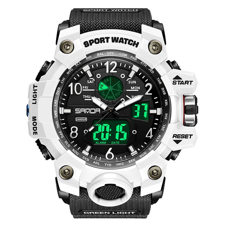 New aviation shock-resistant pilot watch, rugged stainless steel body with engraved detail.