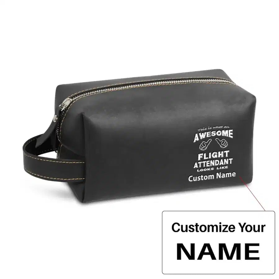 Flight Attendant Leather Clutch aviation print leather clutch toiletry bag, leather.