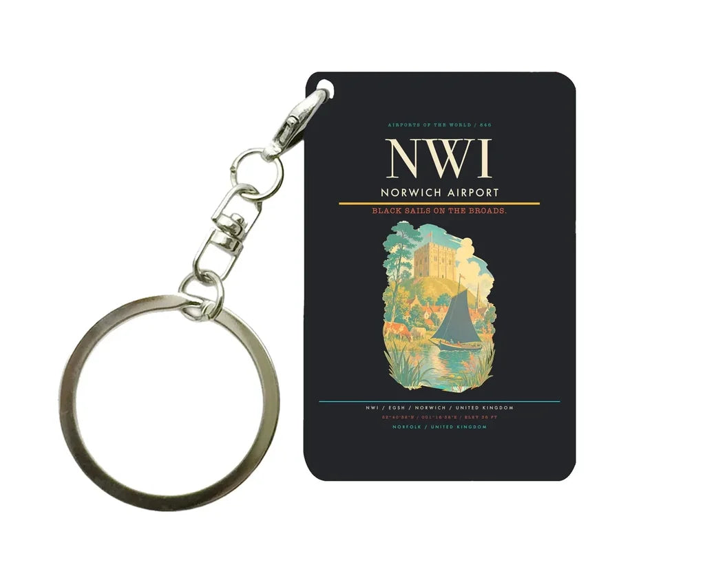 Norwich Airport (NWI) design on black key chain