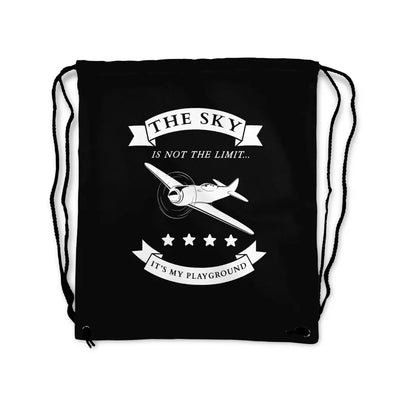 The Sky is not the limit, It's my playground aviation drawstring bag in lightweight polyester.