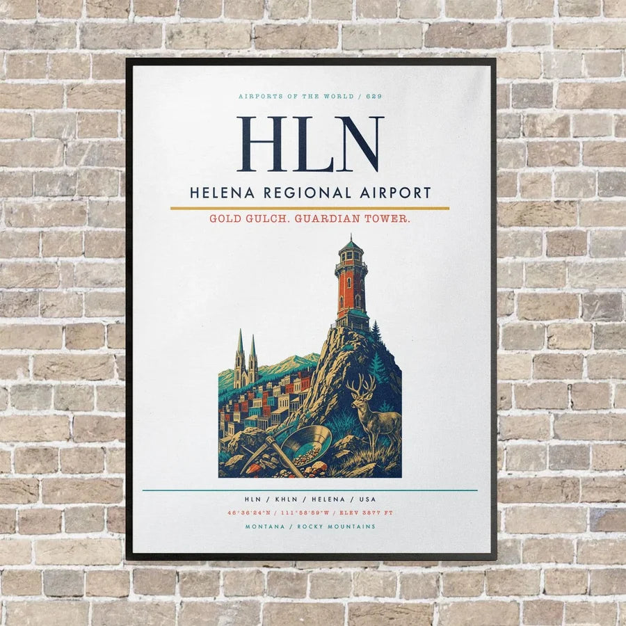 Helena Regional Airport HLN vertical canvas print - framed - white background