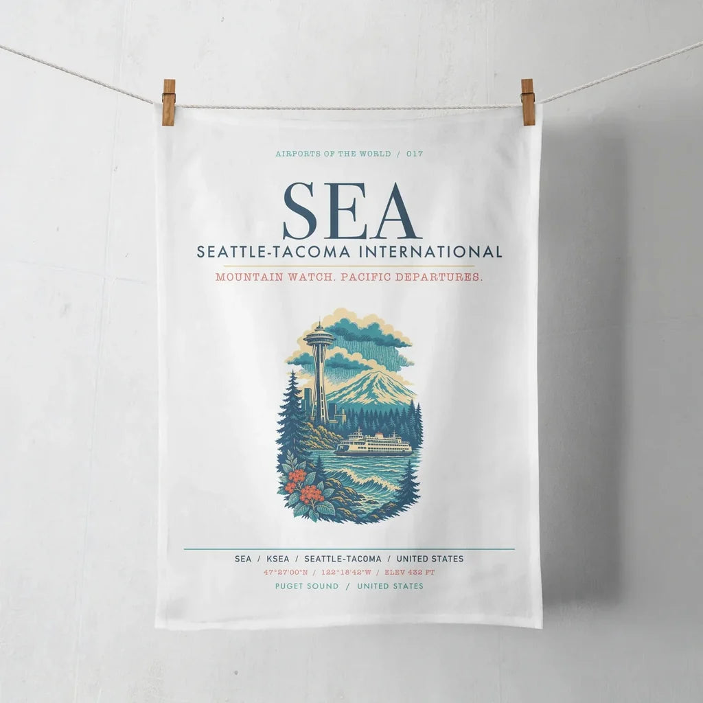 Seattle-Tacoma International Airport (SEA) design on white towel