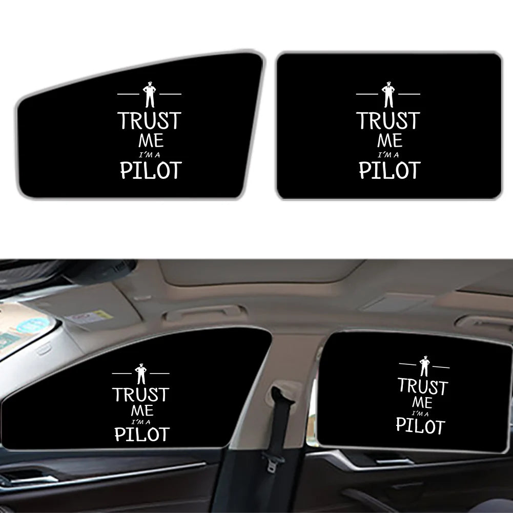Trust Me I'm a Pilot Car Sun Shade (Side window) aviation design on reflective polyester car side window sun shade.