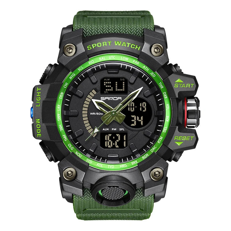 Side view of Super Quality Shock aviation shock-resistant pilot watch in rugged stainless steel, polished finish.