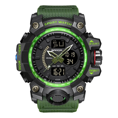 Side view of Super Quality Shock aviation shock-resistant pilot watch in rugged stainless steel, polished finish.