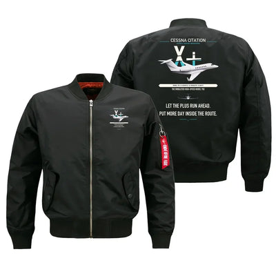 Cessna Citation X+ design on black bomber jacket, double-side print