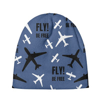 Thumbnail for Fly Be Free Blue aviation embroidery on soft knit fabric 3D knit beanie.