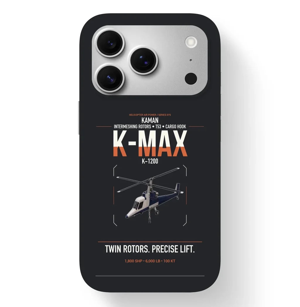 Kaman K-1200 K-MAX design on black magsafe iphone case, for iPhone 17 Pro