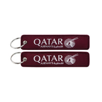 Thumbnail for Qatar Airways (Red) aviation Remove Before Flight key chain, aviation-tag style webbing.