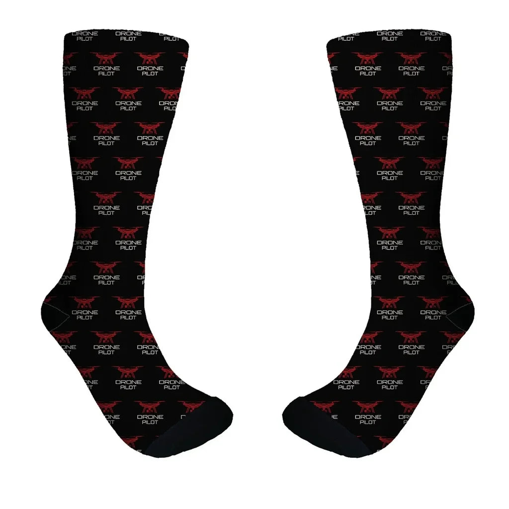 Drone aviation design on soft cotton blend socks.