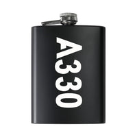 Thumbnail for Airbus A330 Text aviation design on stainless hip flask, compact pocket-size flask.