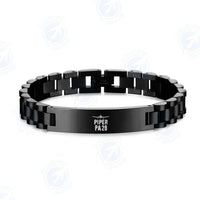 Thumbnail for Side view of Piper PA28 & Plane aviation chain bracelet in stainless steel, polished finish.