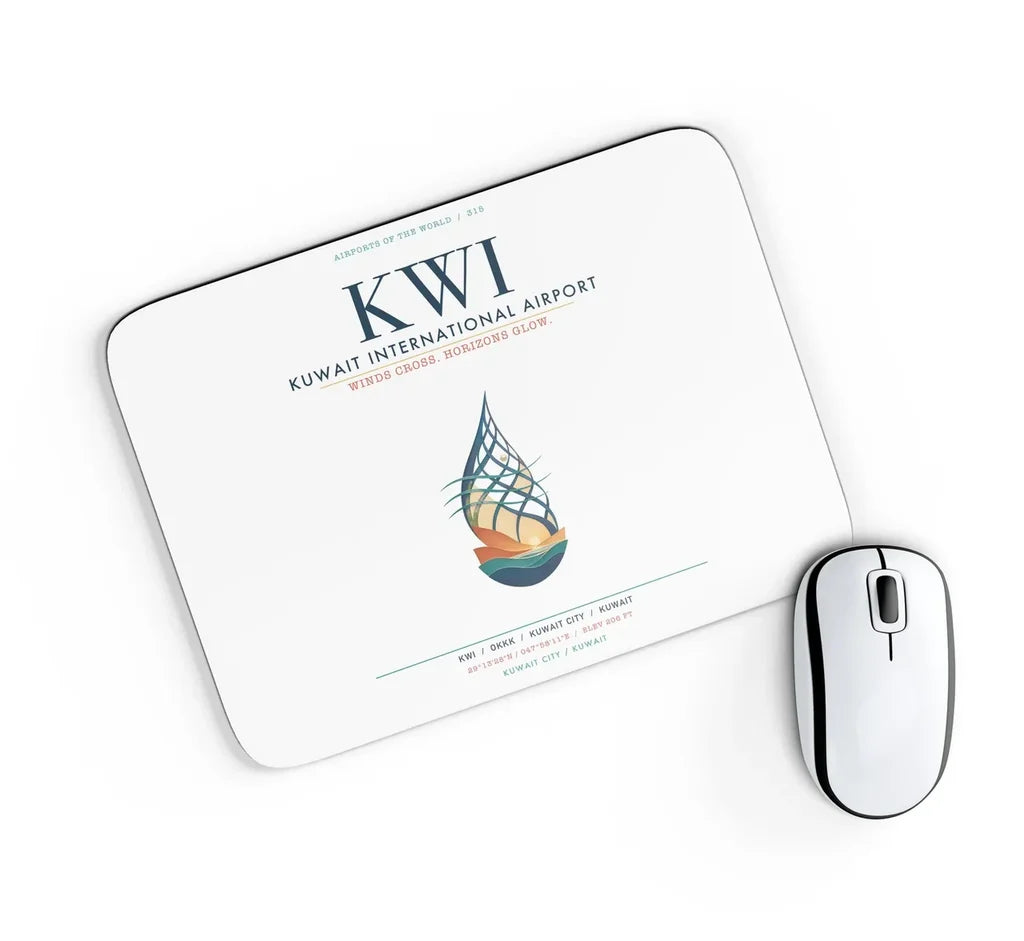 Kuwait International Airport (KWI) design on white rectangle mouse pad