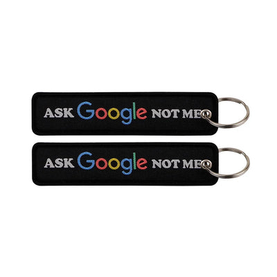 Ask Google Not Me aviation fashion key chain in polished metal.