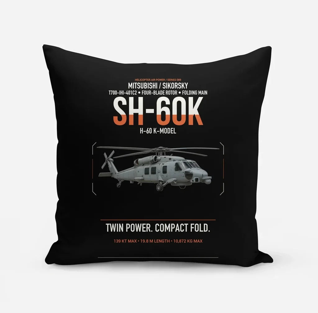 Mitsubishi Sikorsky SH-60K design on black pillow