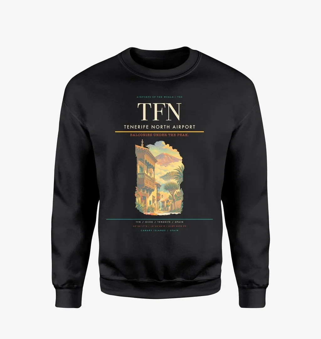 Tenerife North Airport (TFN) design on black sweatshirt