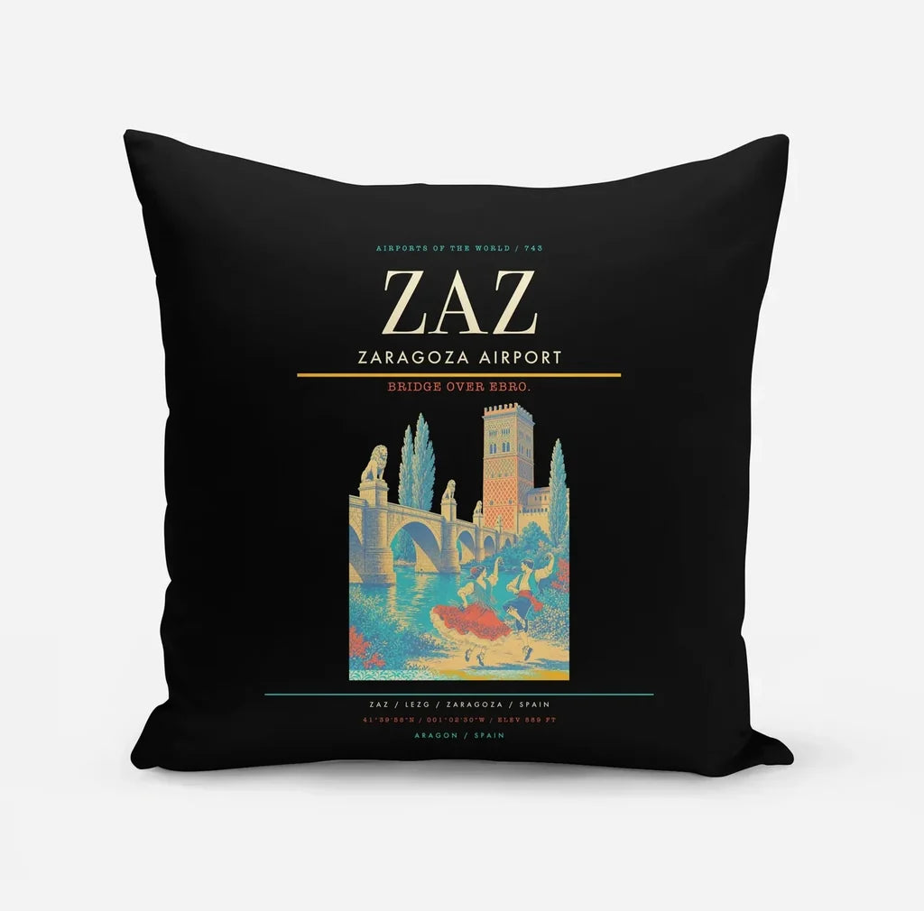 Zaragoza Airport (ZAZ) design on black pillow