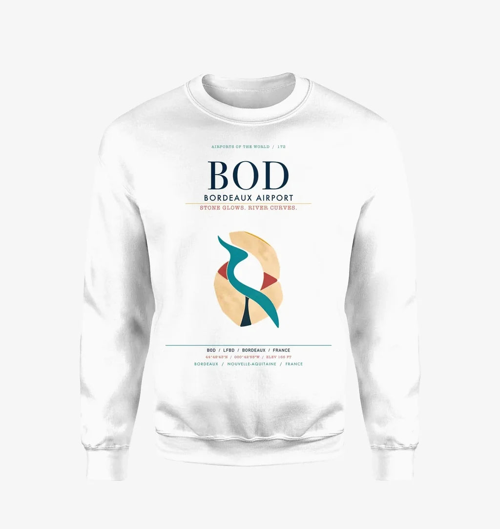 Bordeaux Airport (BOD) design on white sweatshirt
