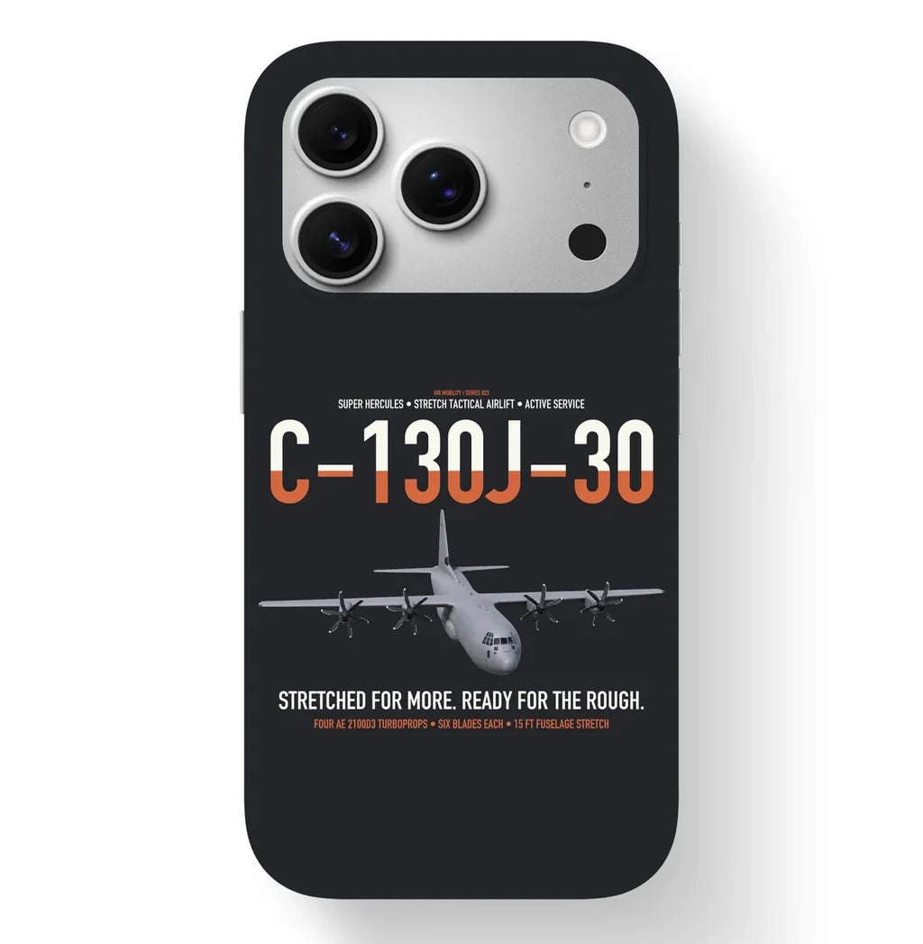 C-130J-30 Super Hercules design on black magsafe iphone case, for iPhone 17 Pro