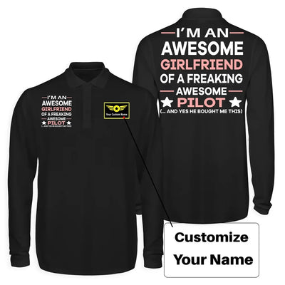I am an Awesome Girlfriend Long Sleeve Polo T-Shirts (Double-Side) aviation design printed on soft cotton long-sleeve double.