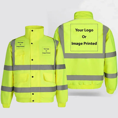 CUSTOM (THREE) Logos aviation design printed on insulated shell with high-visibility reflective panels reflective winter jacket.