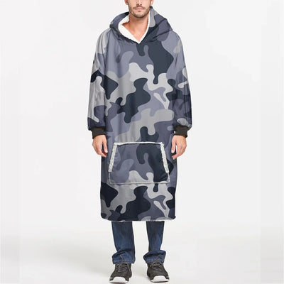 Military Camouflage Army Gray aviation design on soft fleece blanket hoodie.