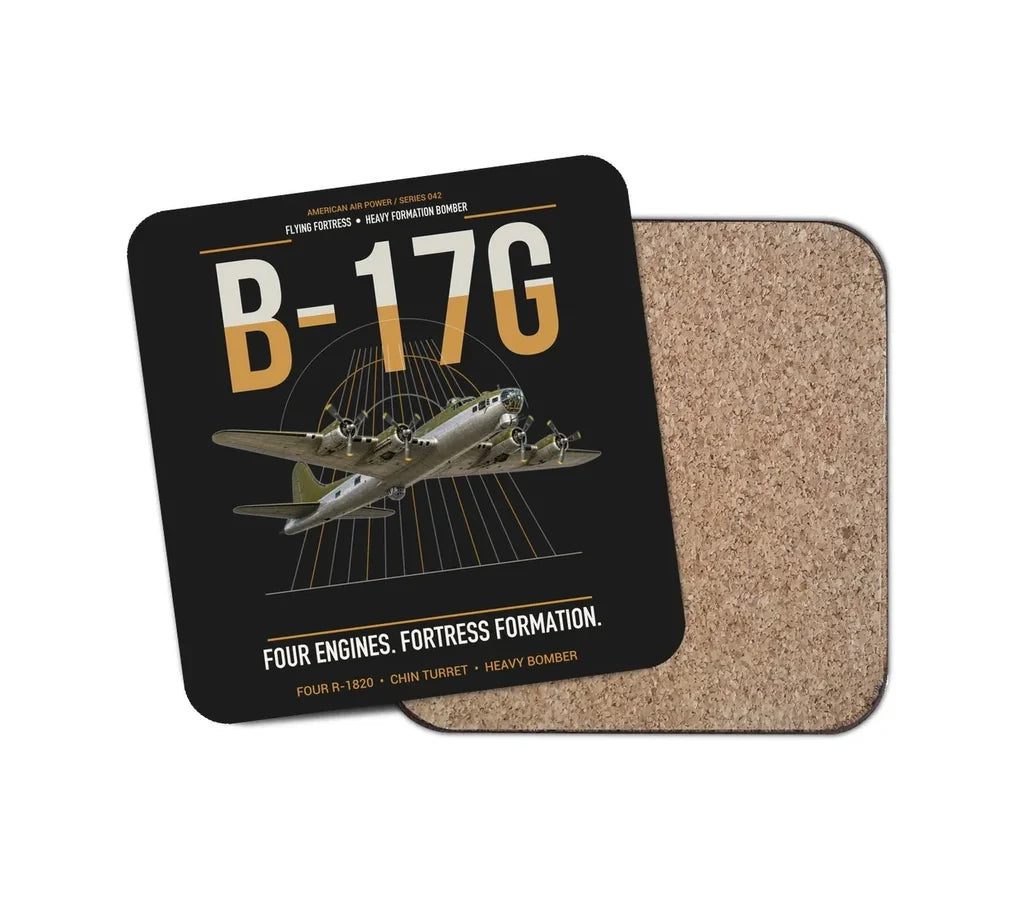 B-17G Flying Fortress design on black 1 piece coaster