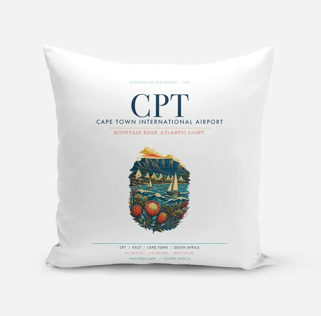 Cape Town International Airport (CPT) design on white pillow