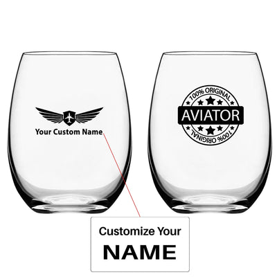 %100 Original Aviator Water & Drink aviation design on water glass, crystal-clear premium glassware.