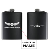 Thumbnail for Boeing 787 Silhouette aviation design on stainless hip flask, compact pocket-size flask.
