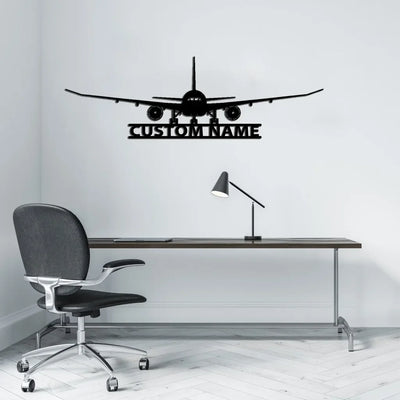 Boeing 787 Silhouette aviation design on durable metal with painted finish metal wall sign.