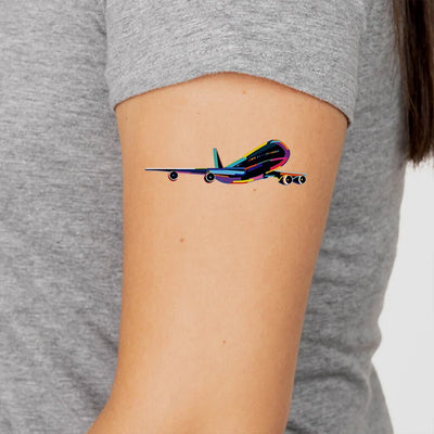 Multicolor aviation temporary tattoo in skin-safe adhesive paper.