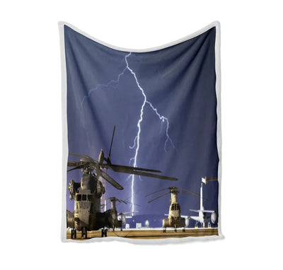 Helicopter & Lighting Strike Bed Blankets & aviation print on soft fleece blanket.