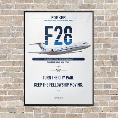 Fokker F28 Mark 4000 Fellowship vertical canvas print - framed - white background