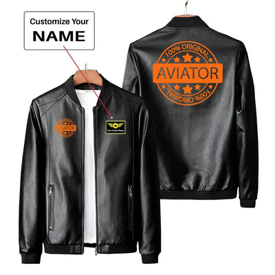 100 Original Aviator PU aviation design printed on genuine leather with quilted lining leather jacket.