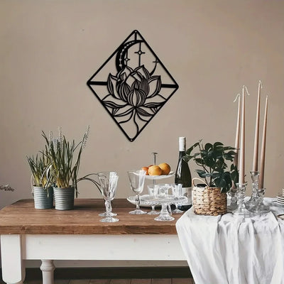 Moon Lotus Ornament Metal Sign Wall Sculpture 36.5x30CM aviation design on premium decorative material hanging wall decoratio.