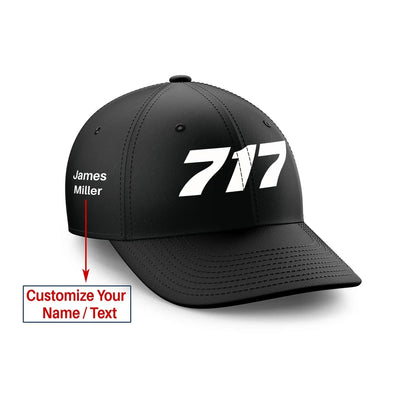 Customizable Name & 717 Flat Text Embroidered aviation embroidery on durable cotton customizable cap.