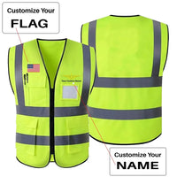Thumbnail for Custom Flag & Name with Badge 3 aviation design printed on high-visibility reflective fabric reflective vest.