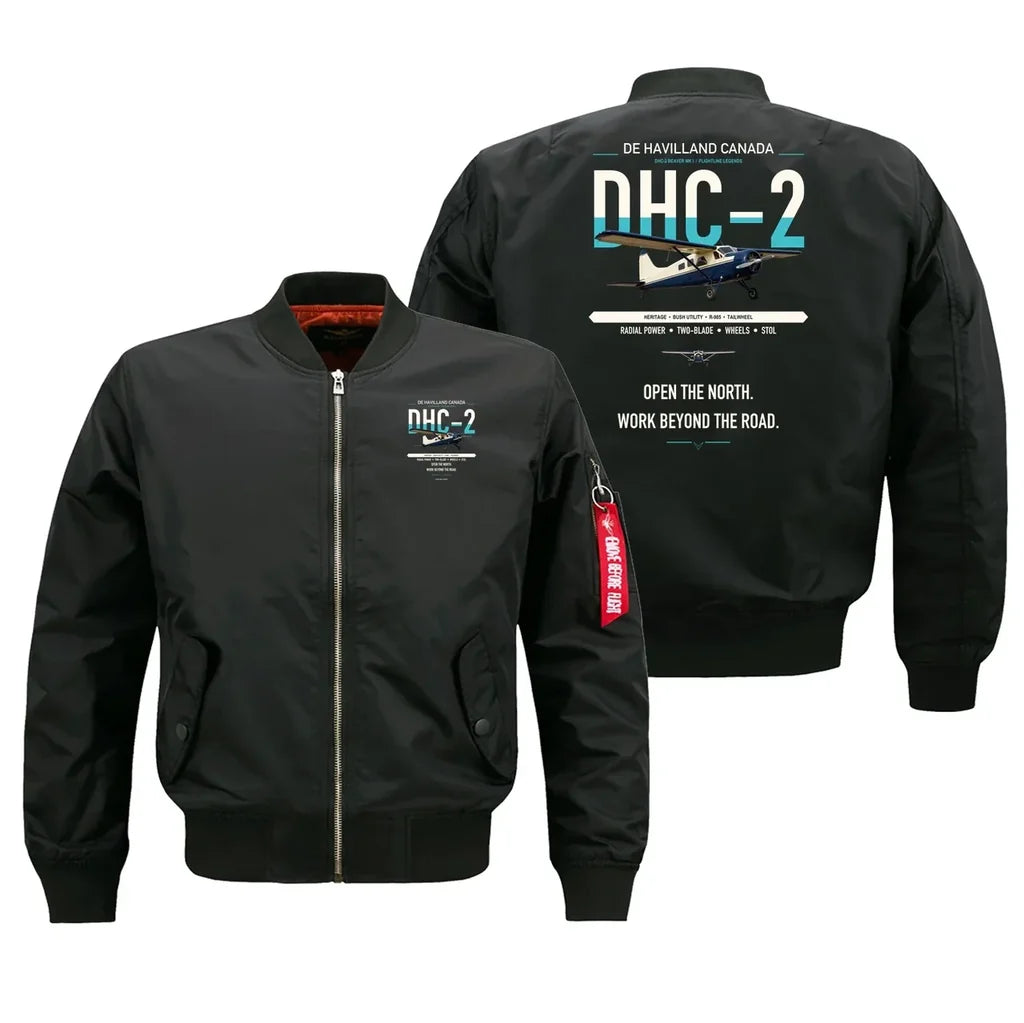 DHC-2 Beaver Mk I design on black bomber jacket, double-side print