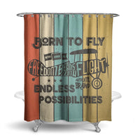Thumbnail for Colourful Born To Fly aviation design on waterproof polyester shower curtain.