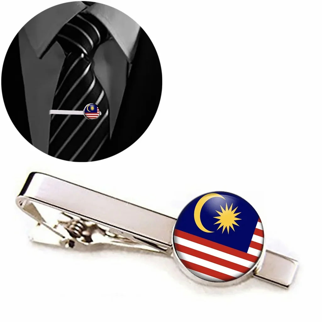 Malaysia Flag aviation tie clip, stainless steel body with engraved detail.