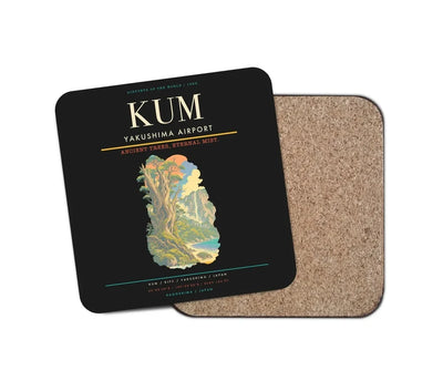 Yakushima Airport (KUM) design on black 1 piece coaster