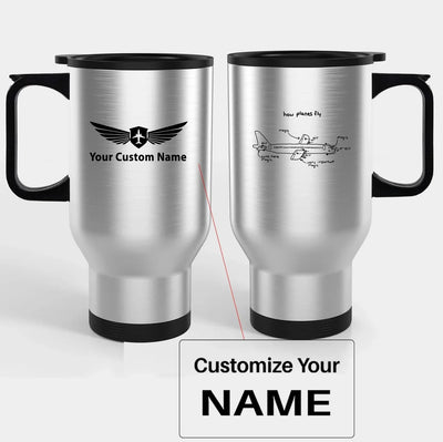How Planes Fly Travel Mugs (With Holder) aviation design on travel mug with holder, insulated double-wall with car-cup base.